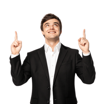 Young Businessman Pointing Up with Both Hands png
