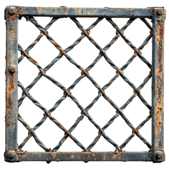 Rusty Metal Fence Showcasing Distorted Bars and Worn Surfaces png