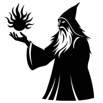 Wizard crafting fireball silhouette vector