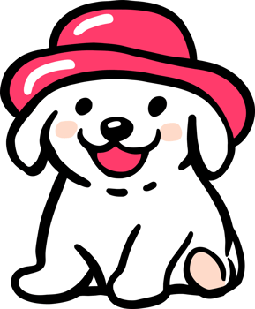 Cute Cartoon Puppy Wearing a Pink Hat - Adorable Canine Illustration for Kids' Products png