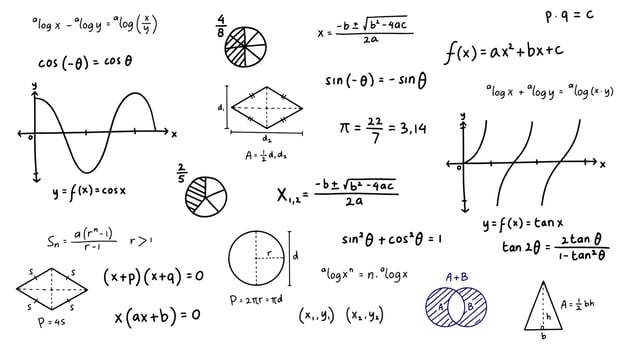 Handdrawn math equations background doodle vector