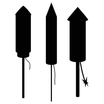 Bomb, Dynamite, and Fireworks Silhouette Against Night Sky vector