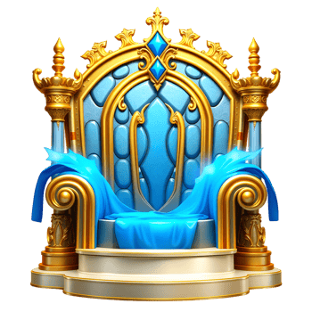 The throne is blue and gold with a blue cloth png