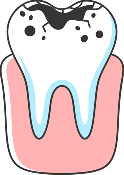 Illustration of a dental theme with the image of a sick rotten tooth with caries png