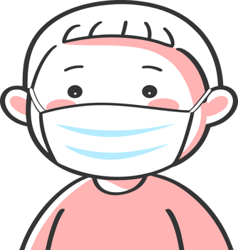Illustration of a sick child in a medical mask png