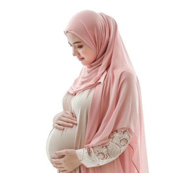pregnant woman in pink hijab, isolated on transparent background png