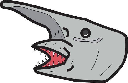 a drawing of a shark with a red mouth and a big mouth. vector