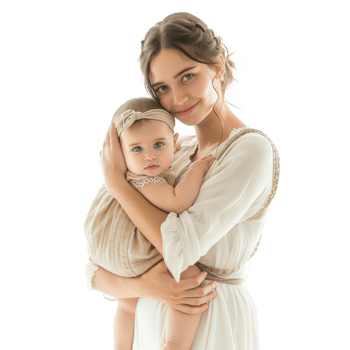 a woman holding a baby in a white dress png