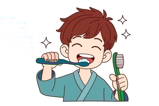 Child with toothbrush, clipart cartoon. vector