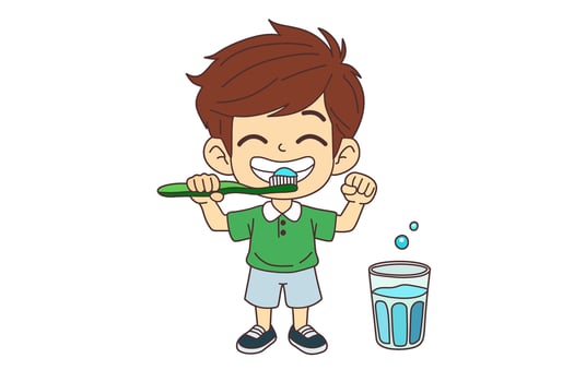 Child with toothbrush, clipart cartoon. vector