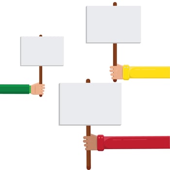Hands Holding Blank Sign, Hands holding blank protest poster. Cartoon illustration. Placard and poster empty, protest announcement board vector
