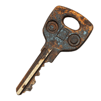 Old Key with Rust and Corrosion Isolated on Transparent Background png