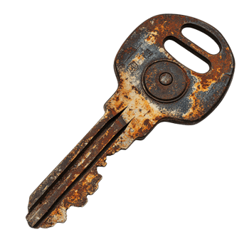 Antique Rusty Key with Corroded Bow and Teeth Isolated on Transparent Background png
