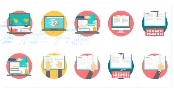 A set of 10 education icons as study, online education, e learning vector