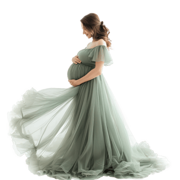 pregnant woman in green dress on transparent background png