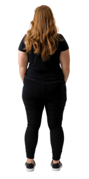 a woman in black leggings standing back to back png