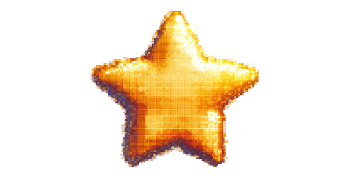 Golden pixelated star isolated on transparent background png