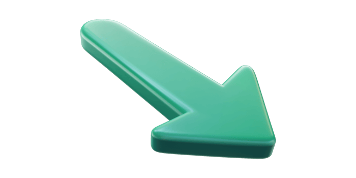 Green 3d downward arrow isolated on transparent background png