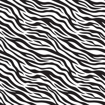 Hand drawn zebra skin thin stripes seamless pattern. Safari black and white african wildlife animal print vector