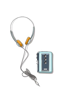 Retro Cable Headset and Cassette tape walkman music issolated on white vector