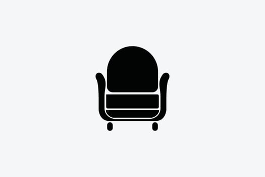 A black and white icon of a chair on a white background vector