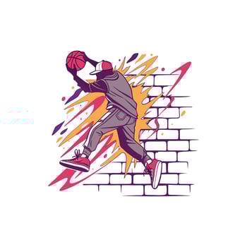 A basketball player is jumping over a brick wall vector