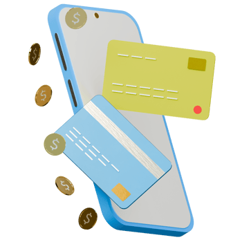 Smartphone with debit car andi dollar coins 3d icon render illustration png