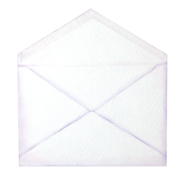 Watercolor illustration of an open white envelope. Hand drawn isolated clipart. Perfect for wedding invitations, greeting cards, postcard themes and stationery designs. png