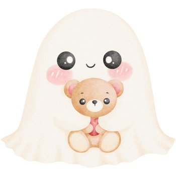 Valentine Ghost Hugging a Teddy Bear Holding a Heart png