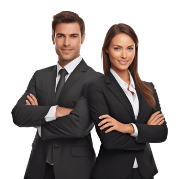 Happy Businessman and Businesswoman Team Back to Back Crossed Arms Isolated on Transparent Background png