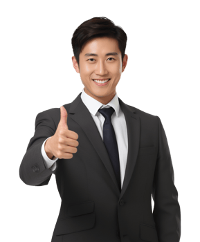 Asian Businessman Thumbs Up Isolated on Transparent Background png