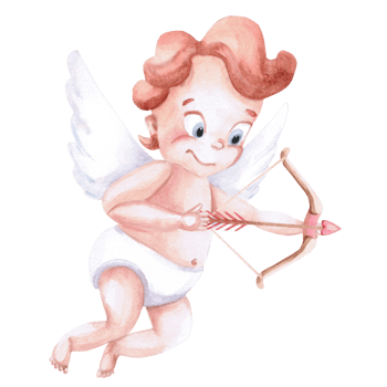 Playful, naughty cupid with bow and arrow in watercolor. Isolated illustration for Valentine's Day, Christmas design, cards, invitations, posters, fabric printing. png