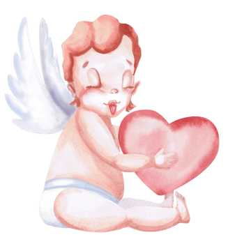 Sitting cupid with tongue hanging out and heart in hands in watercolor. Isolated illustration for Valentine's Day, Christmas design, cards, invitations, posters, fabric printing. png