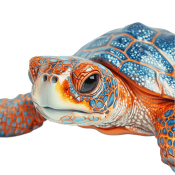 A turtle figurine with blue and orange spots png