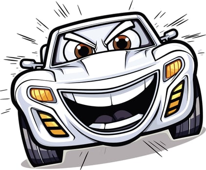 Exciting cartoon racer with a big smile and powerful expression vector