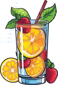 Refreshing summer drink with lemons and strawberries in a glass vector
