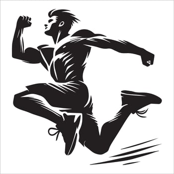 Excited Man in Jumping Pose Silhouette vector
