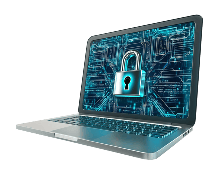 Laptop With Padlock Depicting Data Protection Cyber Security Isolated on Transparent Background png
