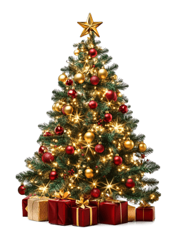 Christmas Tree with Gifts Isolated on Transparent Background png