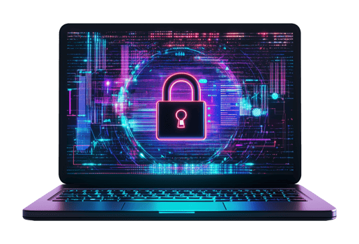 Laptop With Padlock Depicting Data Protection Cyber Security Front View Isolated on Transparent Background png