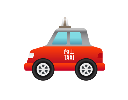 Side of hong kong red city taxi car icon with gradient blue window png