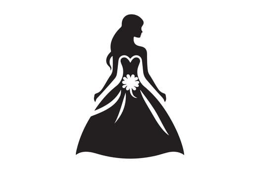 Romantic Silhouette of a Bride Holding a Bouquet Design vector