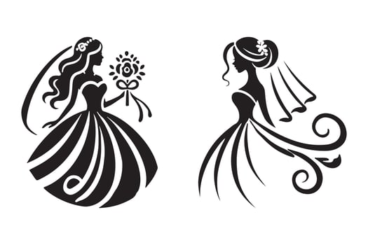 Romantic Bride Silhouette with Floral Accents Wedding Art vector