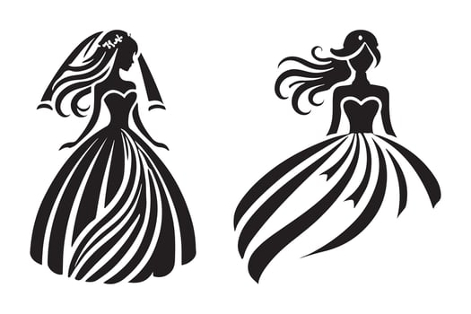 Graceful Bride Silhouette with Flowing Dress Wedding Illustration vector