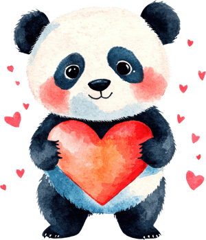 Adorable Panda Holding Heart Watercolor Valentine s Day Illustration png