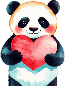 Adorable Panda Holding Heart Watercolor Love Valentine s Day Cute Animal Illustration png