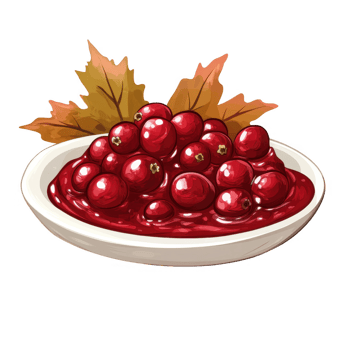 Delicious cranberry sauce served in a bowl with autumn leaves. png