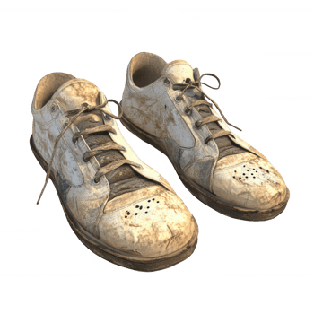 Worn-out sneakers reflecting a journey of adventures and experiences. png