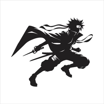 Naruto Uzumaki Ninja Warrior Silhouette with Sword Mask and Kakashi Hatake Anime Free Illustration vector