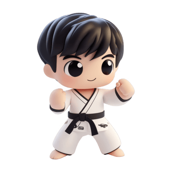 Cute cartoon character in karate uniform, ready for action, full of energy and enthusiasm. png